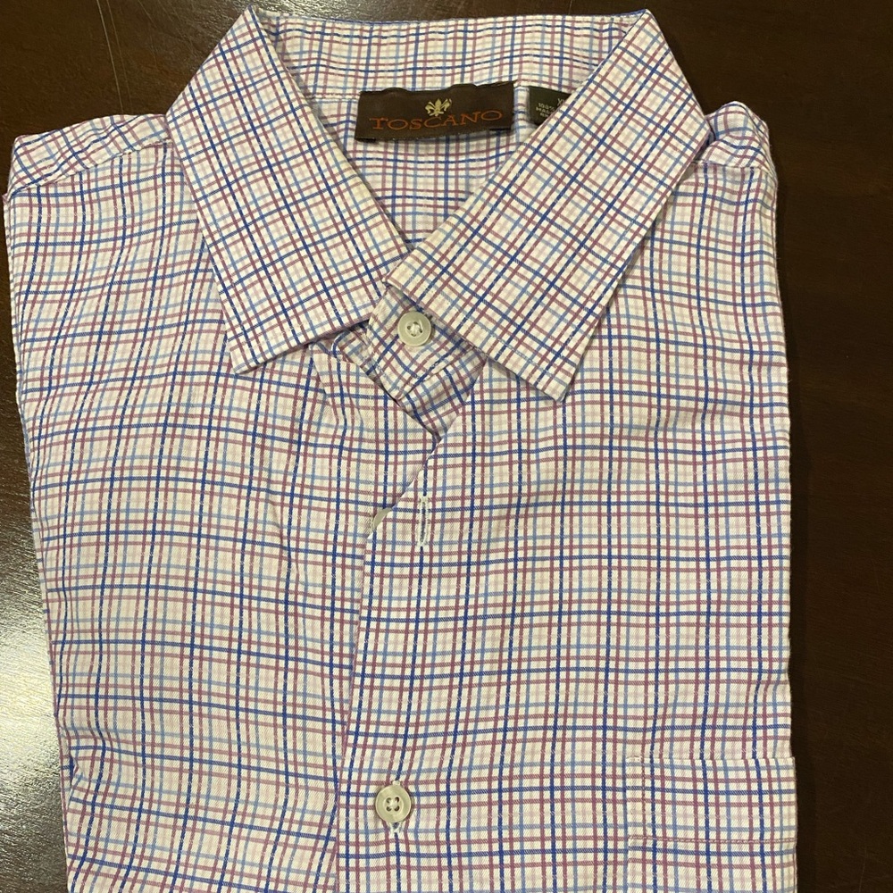 Toscano blue and purple check shirt